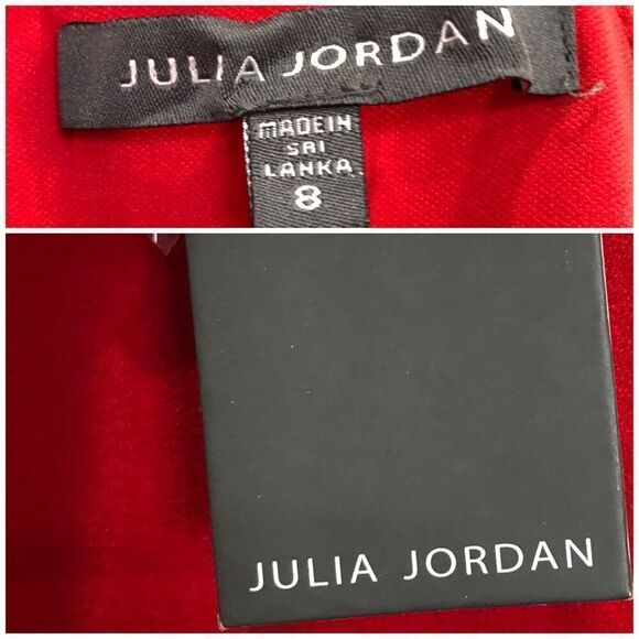 JULIA JORDAN - NWT - L Sz 8 Knot Neck Tulip Hem Midi Dress in Red Scuba Crepe ♥️ - Picture 16 of 16